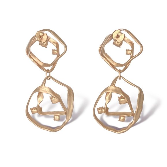 NEW Badgley Mischka Gold Double Hoop Statement Earrings Abstract Geo 90s Jewelry - Picture 5 of 8